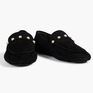 Stuart Weitzman Allpearls embellished suede loafers